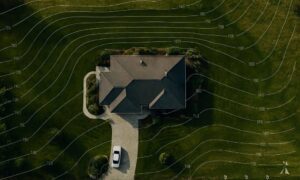 Topographic survey map residential elevation - ALTA SURVEY Dallas Aerial view of a residential lot with contour lines showing elevation details from a topographic survey.