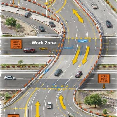 Construction phasing traffic shift diagram portrait - ALTA SURVEY Dallas Technical roadway design phasing diagram showing temporary lane shifts, work zones, and traffic control during staged construction